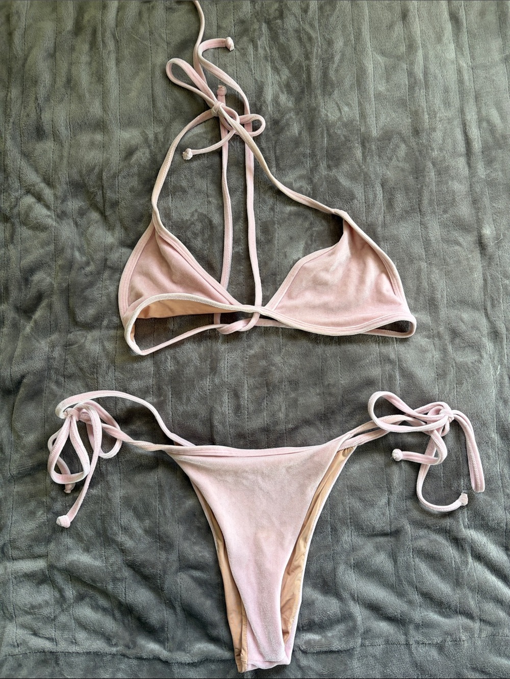 Women's Light Pink Tie-Side Triangle Bikini 2XL